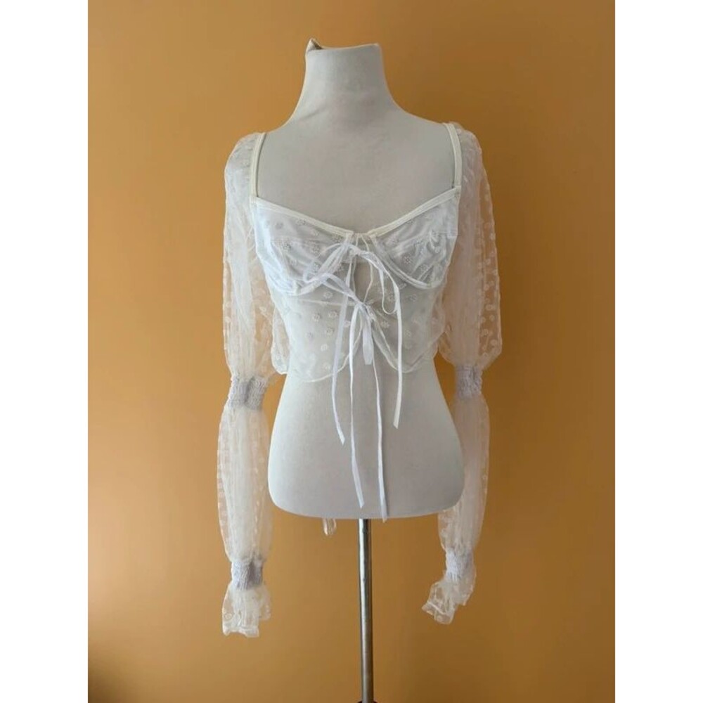Sugar Thrillz Angel Miss You More Sheer Blouse White M